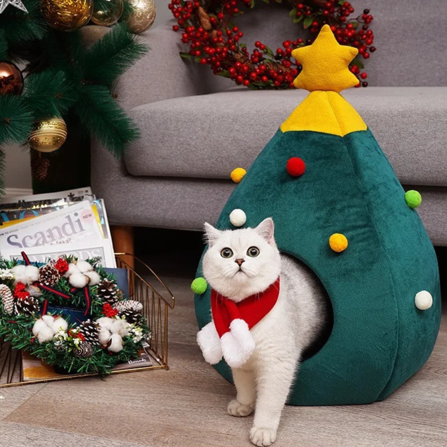 Washable Cave Bed Shape Christmas Tree Cat Nest